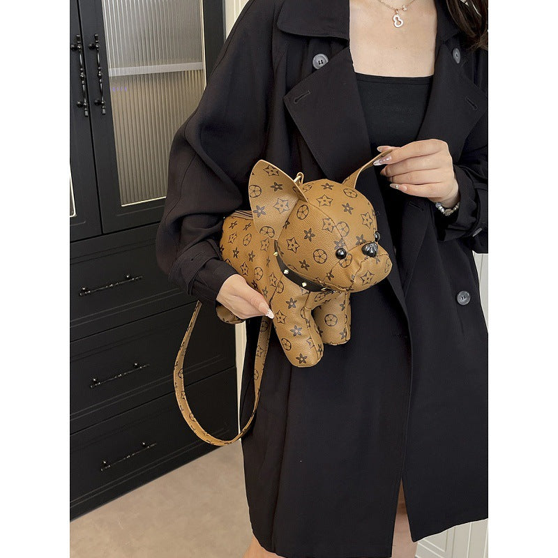 Women's Exquisite Cartoon French Bulldog Print Creative Color Block Small Square Bag Artsy Single Shoulder Crossbody Handbag