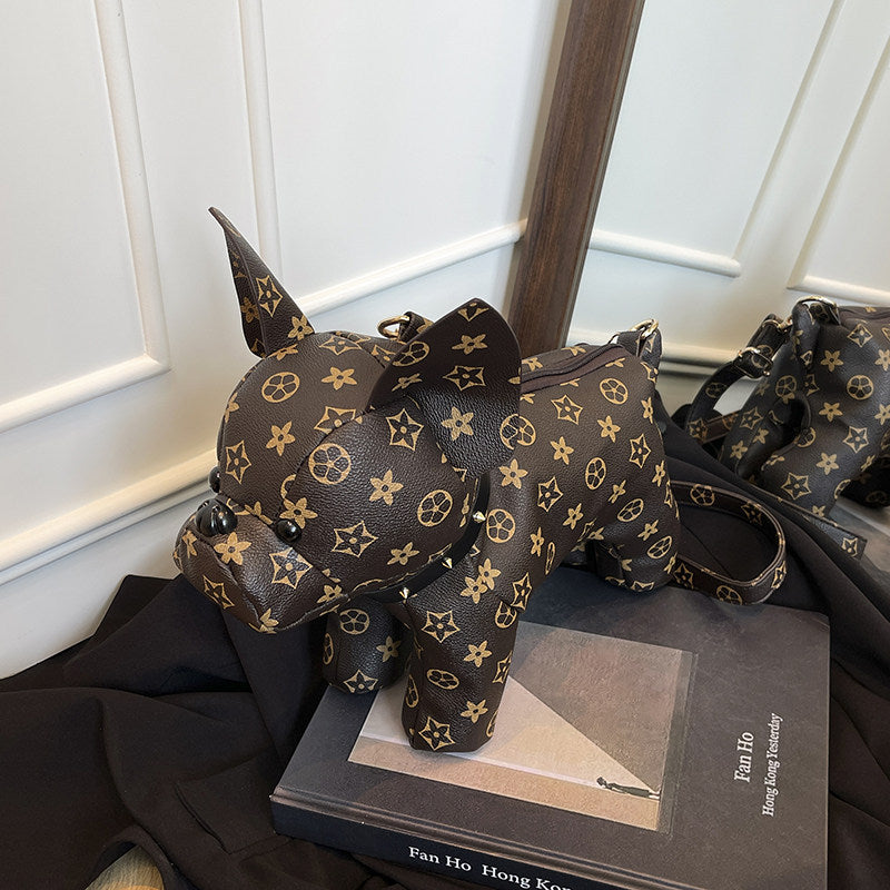 Women's Exquisite Cartoon French Bulldog Print Creative Color Block Small Square Bag Artsy Single Shoulder Crossbody Handbag