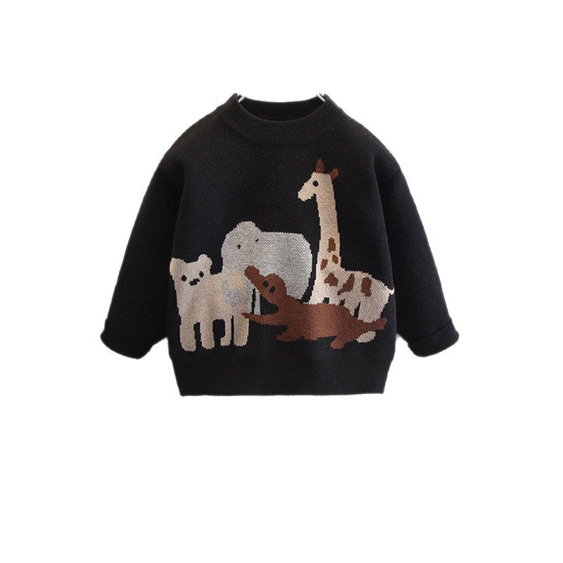 Kids Animal Print Knit Sweater Winter Thickened Long Sleeve Top