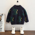 Kids Cartoon Dinosaur Print Crew Neck Pullover Knit Sweater