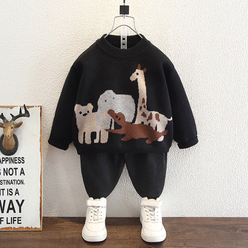 Kids Animal Print Knit Sweater Winter Thickened Long Sleeve Top